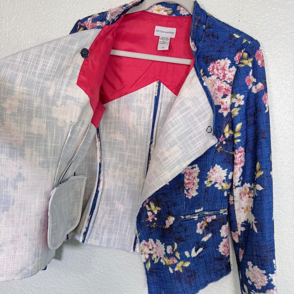 Soft Surroundings Jacket Womens 10 Floral Spring Blazer Career Snap Button Blue - Picture 3 of 10